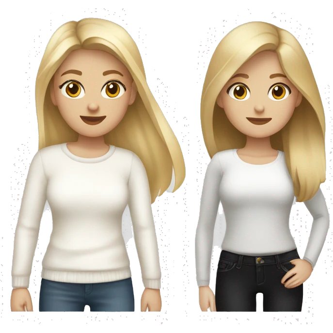 Two girls with black jeans and white pullover one blonde and one brown hair emoji