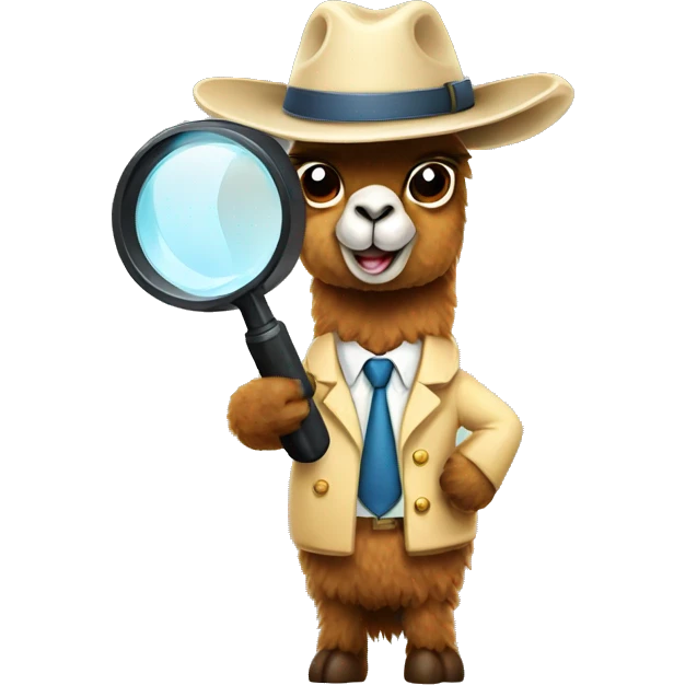 A llama detective with a magnifying gl emoji