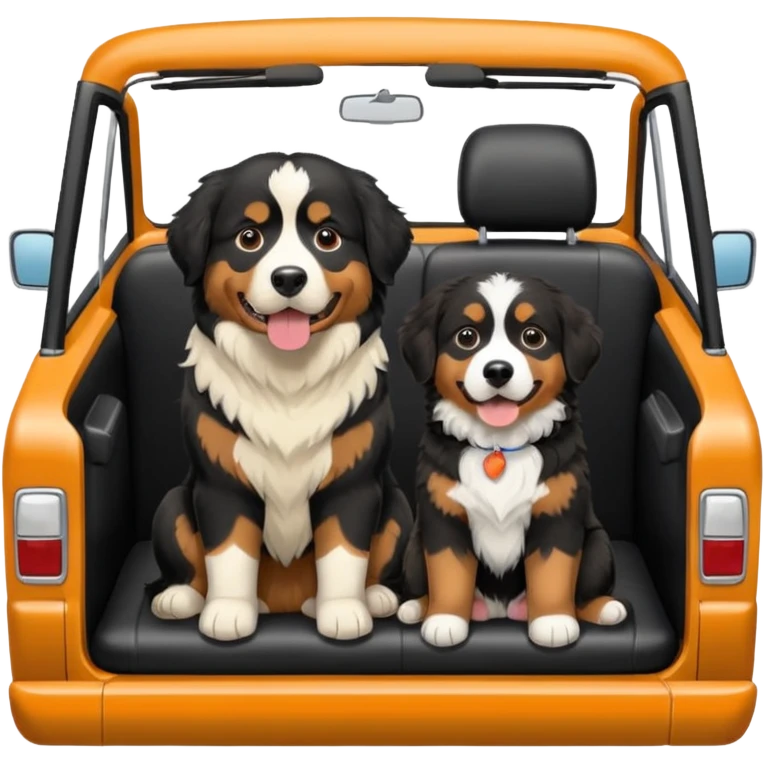 Cream colored ford bronco with no roof and an adult Bernese mountain dog in the seat emoji