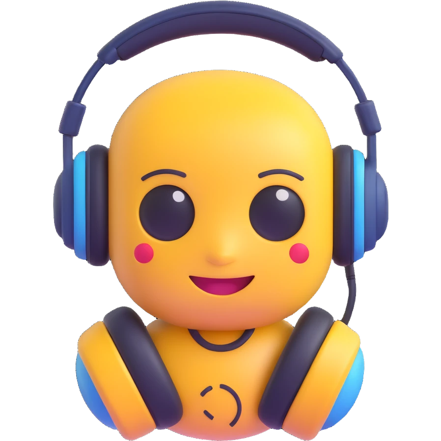 cute AI chatbot emoji with round face and headphones emoji