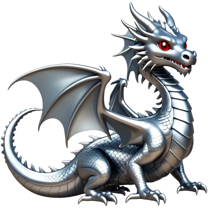 3d chrome plated silver dragon emoji