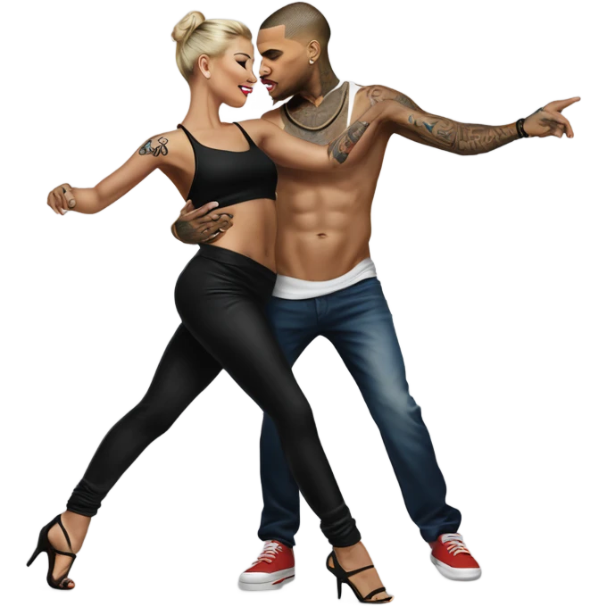 Hyper Realistic Chris Brown   dancing with his tattooed female dancer emoji
