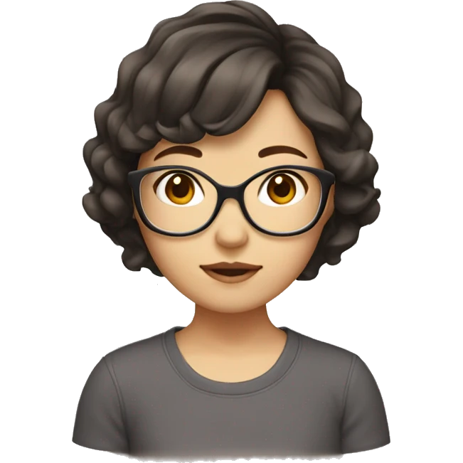 Asian girl with brown wavy short hair wearing glass emoji