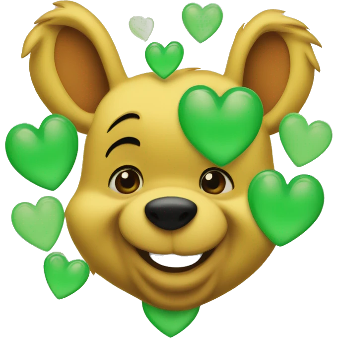 Winnie the pooh with green hearts around him emoji