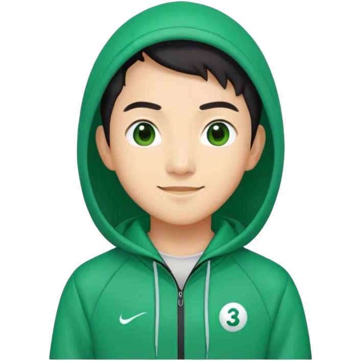 "Squid Game asian player emoji, green tracksuit with number 333, sly smile, representing manipulation, emoji