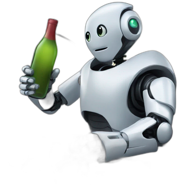 robot driving a car with a bottle in its hands emoji