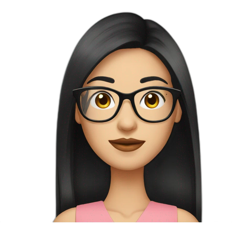 woman peach skin long black hair square glasses emoji