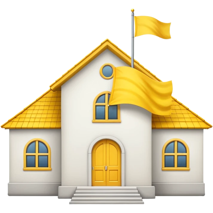 white background, magic school, with a big flag, big flag on a roof, big yellow flag, white school emoji