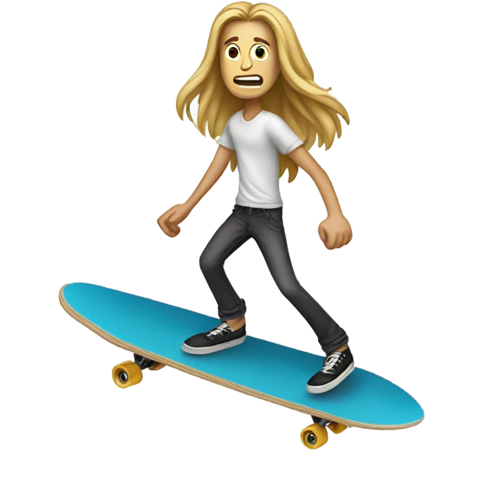 Skinny white guy with long hair on a longboard  emoji