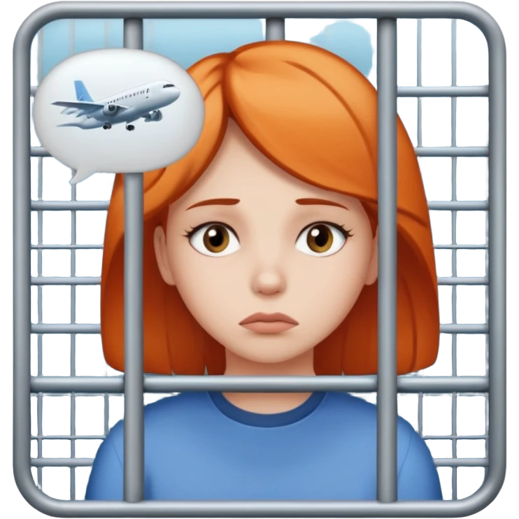 Still wild, but you’ll realize they’re wiser than they seem. Freedom is their top priority — don’t try to cage them.
woman behind bars sad with a text bubble thinking about airplanes emoji