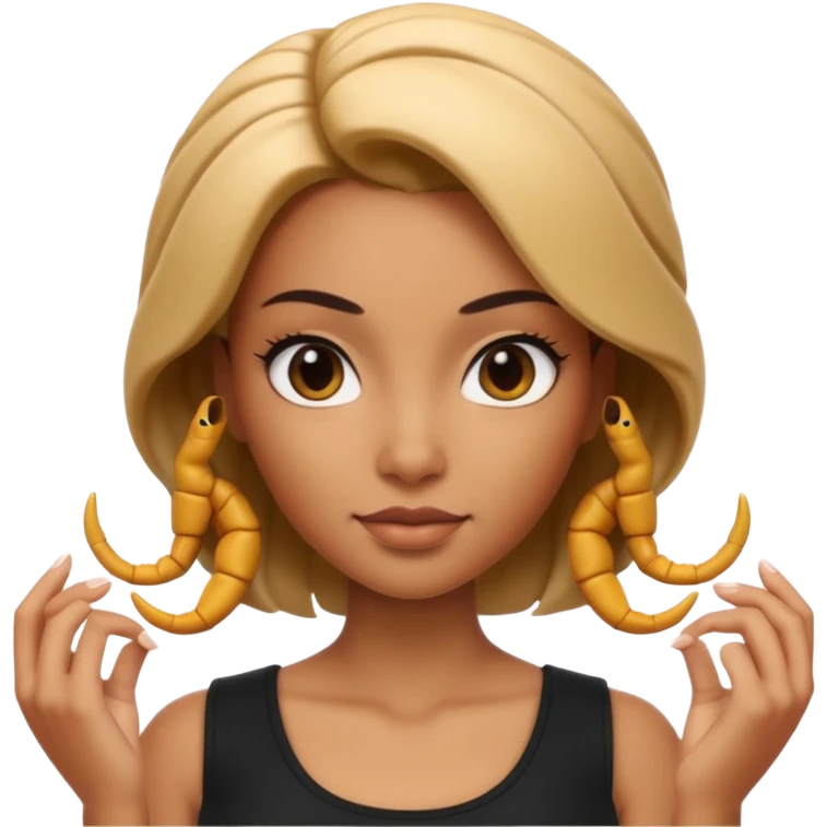 Scorpio zodiac signA 3D cartoon woman with a scorpion-shaped hairstyle, confident expression, smooth skin tone, Memoji-style. emoji