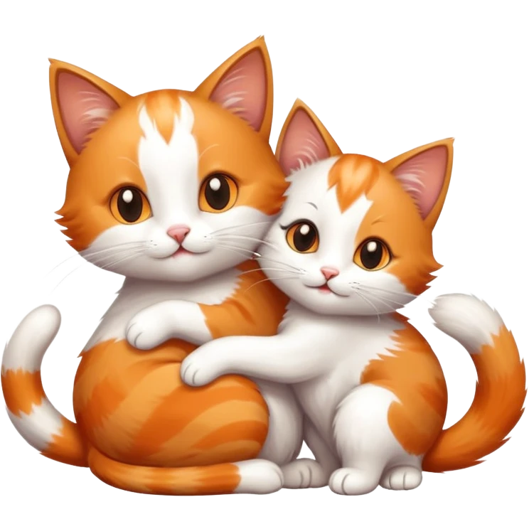 happy mom cat hugging her happy kitten, both cats with fluffy tails emoji