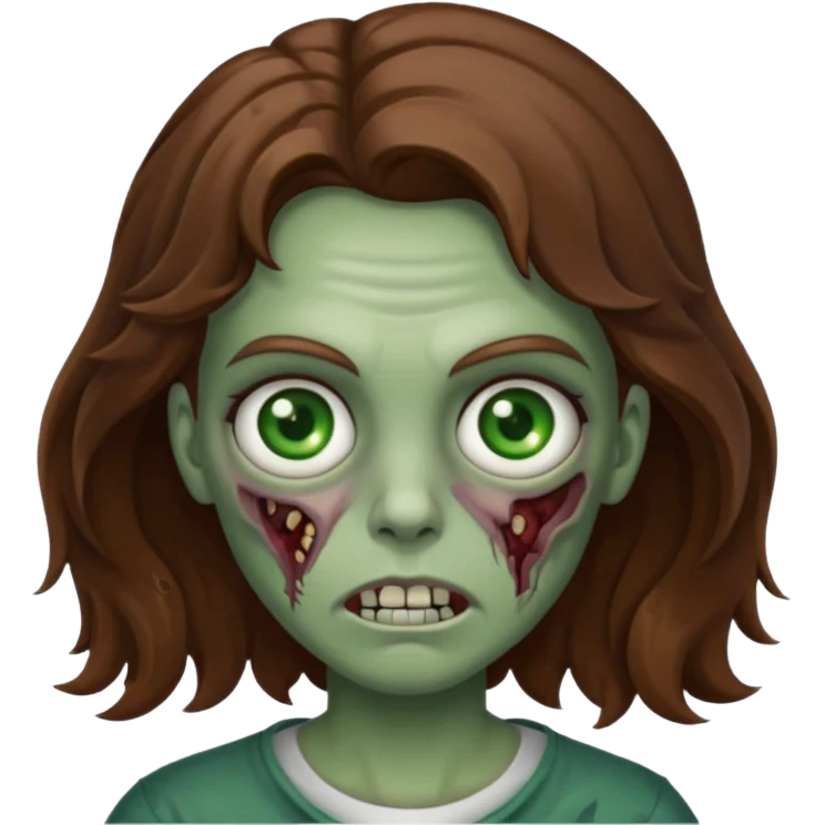zombie com cabelo ondulado marrom e sem franja emoji