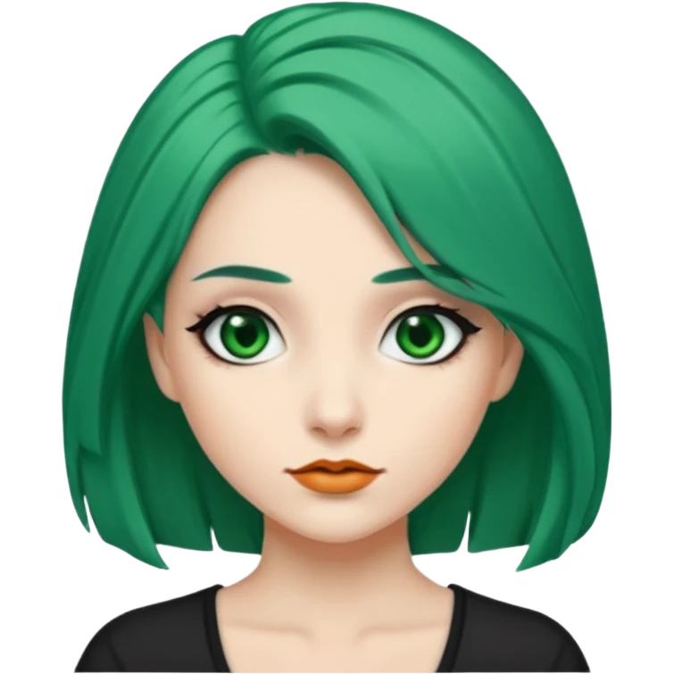 Emoji woman Emerald green hair long, fair skin, and eye black  emoji
