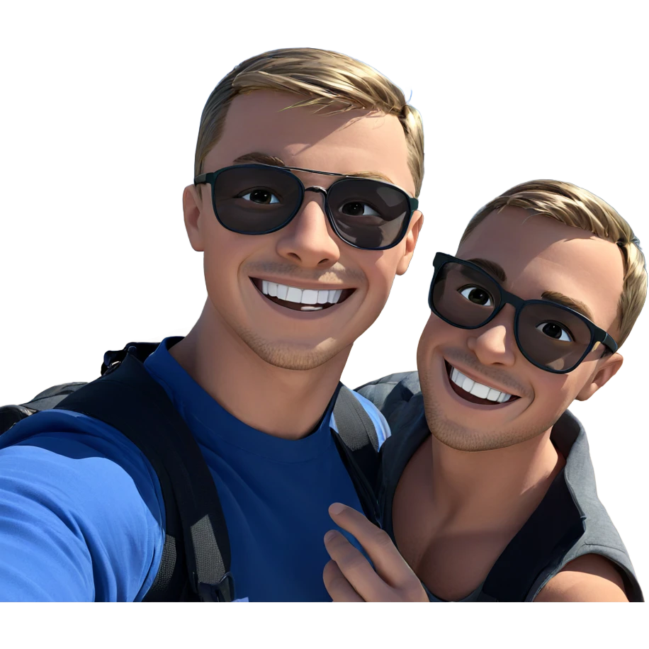 boys smiling outdoors selfie emoji