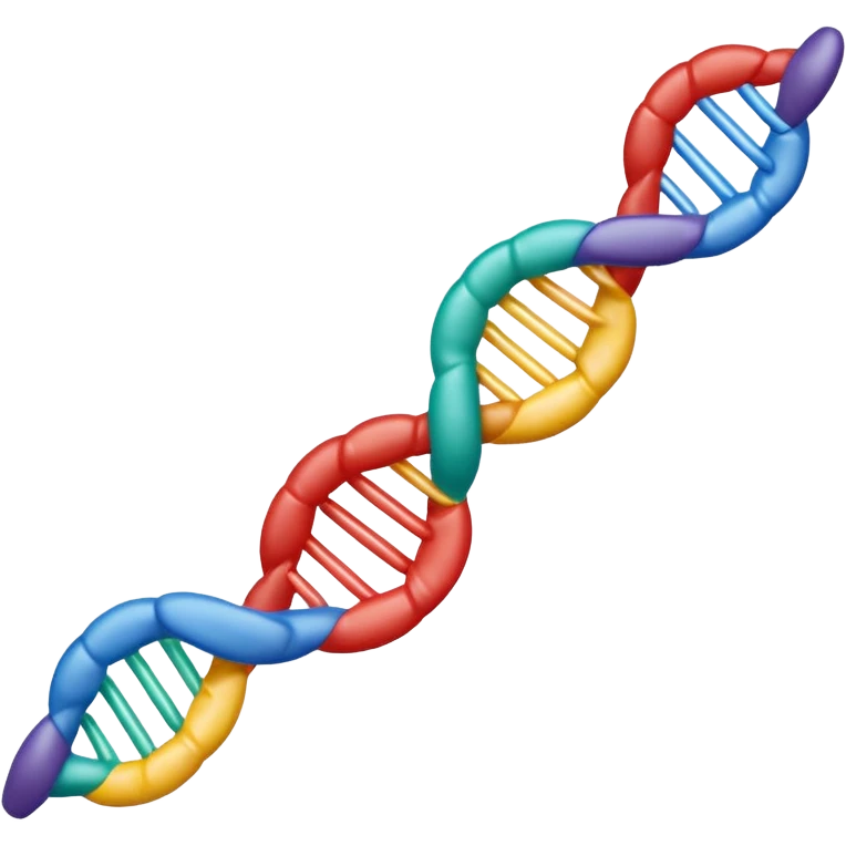Single RNA strand (mRNA) modeled like a museum display: one strand only, gently twisting half-helix; glossy polymer appearance; ribose–phosphate backbone as a continuous ribbon; bases A U C G as colored plaques facing inward;  emoji