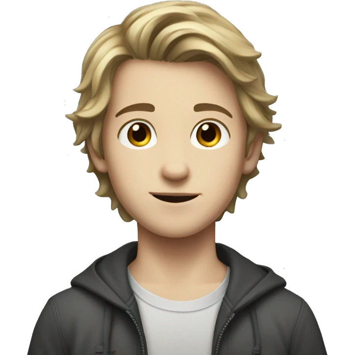 A young, white-skinned boy with soft, medium-length hair brown emoji