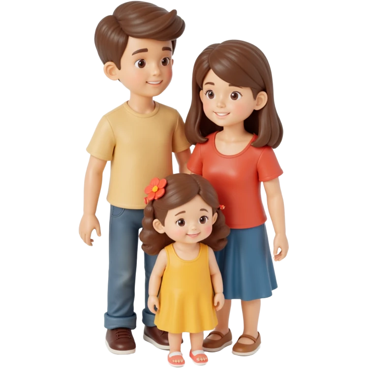 2d flat front view of a family of 3, dad, mom, child front center emoji