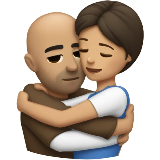 Comforting hug from brunette Puerto Rican to shorter bald male emoji