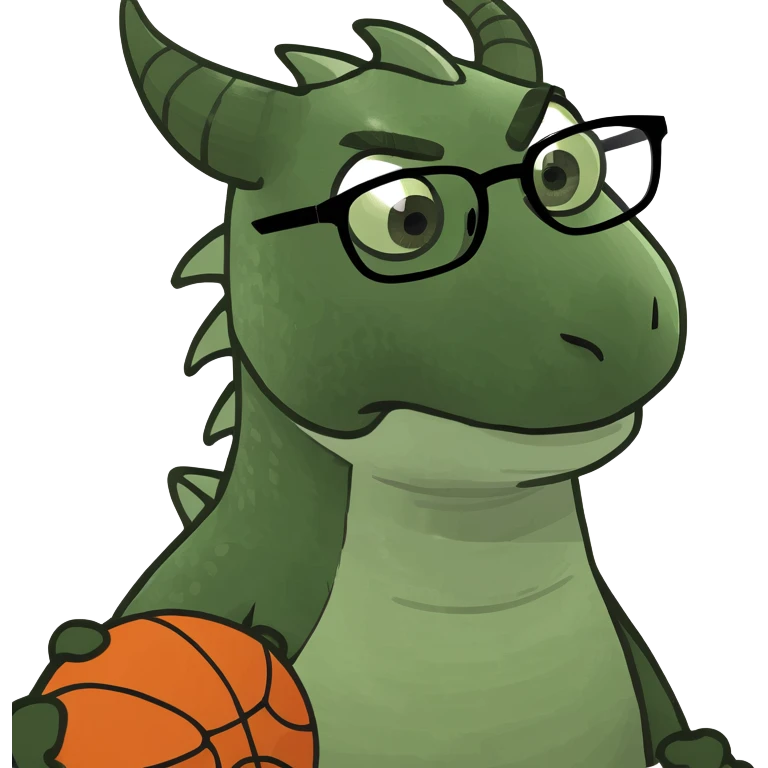 Dragon wearing glasses with a basketball emoji