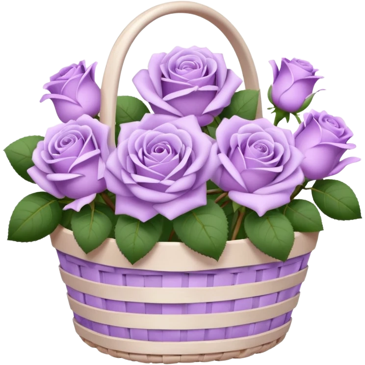 light purple roses and variant lilac flower in white basket emoji