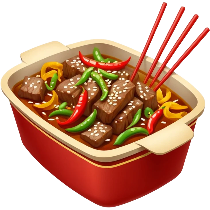 Beef and pepper Chinese dish in takeout container emoji