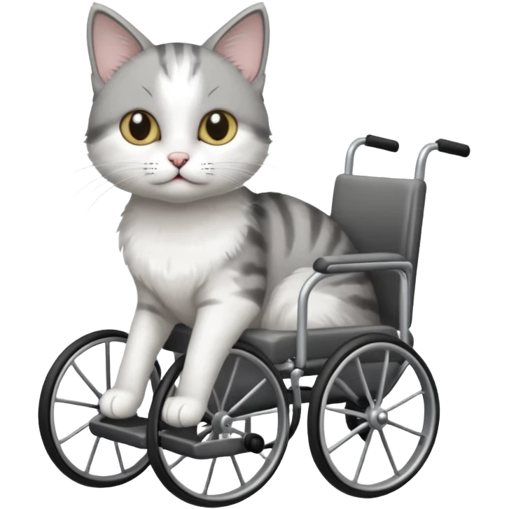 disabled grey and white small cat using cat specific wheelchair emoji