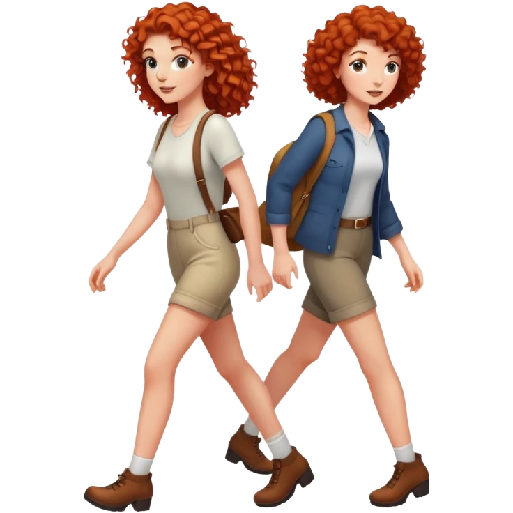 Red head curly hair girl walking with a tall brunette  emoji