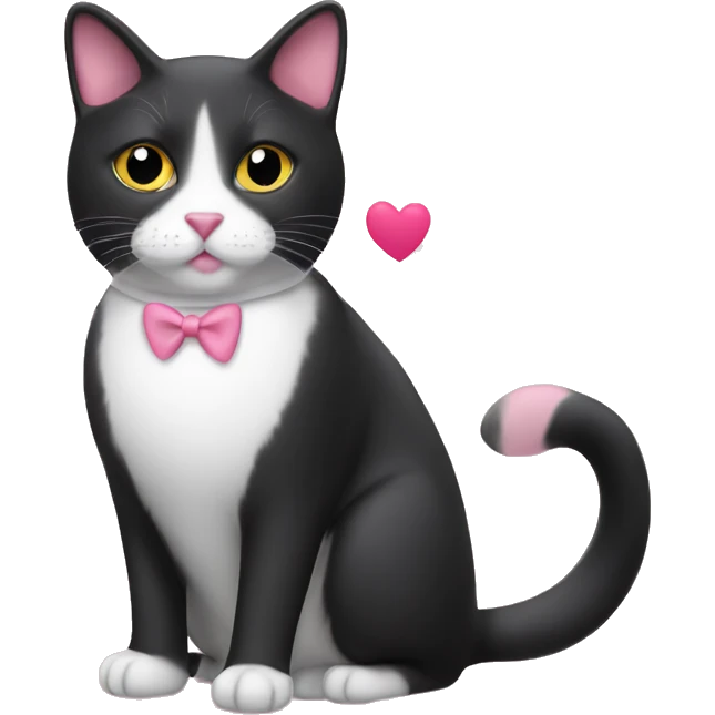Tuxedo cat with pink hearts emoji