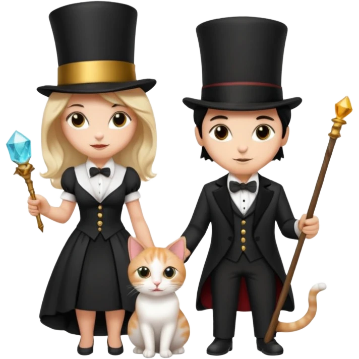 magician couple and their pet cat emoji