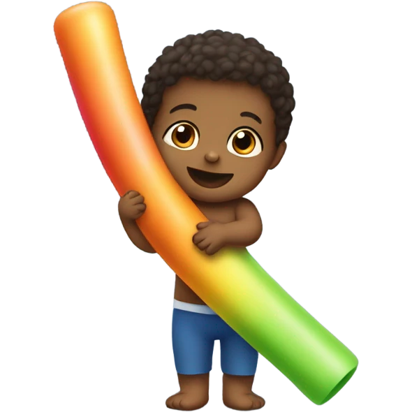 Baby wearing a pool noodle emoji