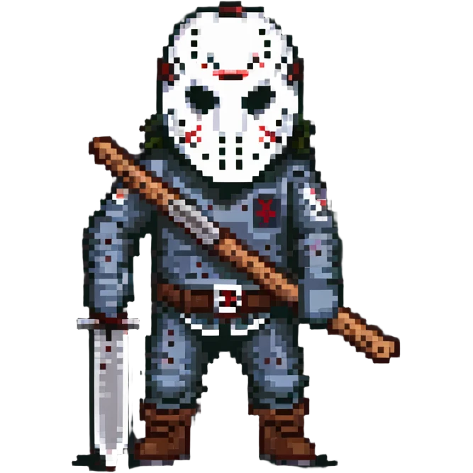 Jason Voorhees from Friday the 13th horror movies wearing a hockey mask and holding a machete emoji