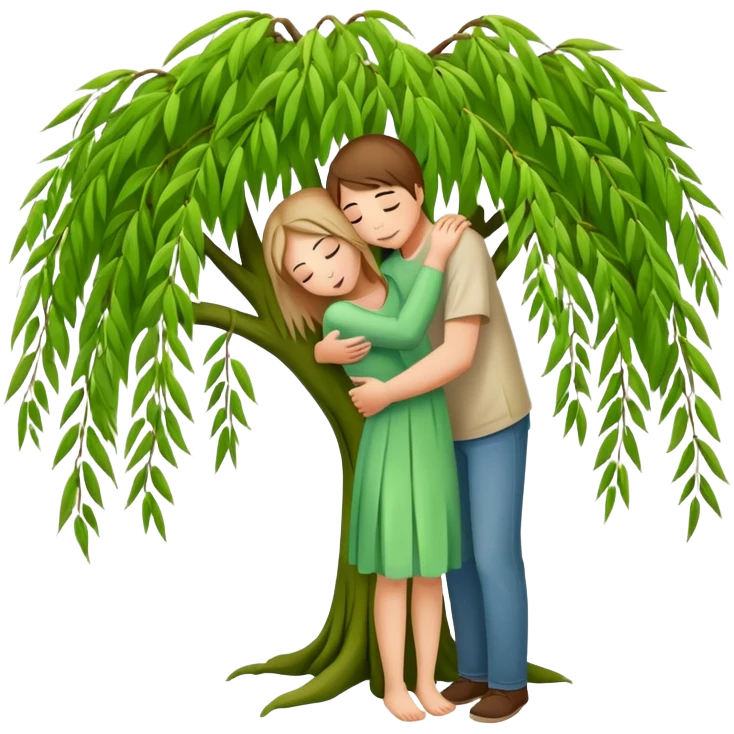 weeping willow tree with people hugging inside emoji