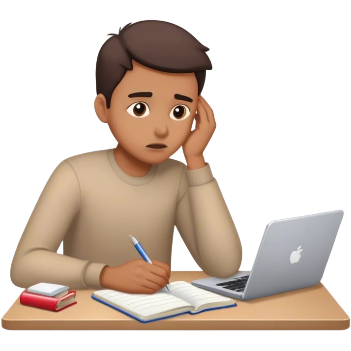 a person struggling with deadlines with notebook on the table emoji