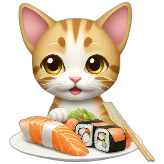 french kitten eiffel tower eating sushi emoji