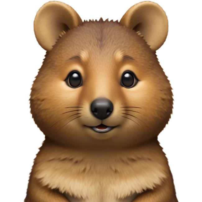 Cinematic Noble Quokka Portrait Emoji, Poised and regal, with a compact, endearing build and a smooth, well-groomed brown fur that glows with a hint of golden warmth, deep-set soulful eyes radiating kindness, Simplified yet sharp and sophisticated features, highly detailed, glowing with a soft, dignified glow, high shine, intelligent and joyful, stylized with an air of marsupial charm, focused and attentive, soft glowing outline, capturing the essence of a watchful and confident quokka, so majestic it feels as though it could bounce out of the screen with effortless authority! emoji