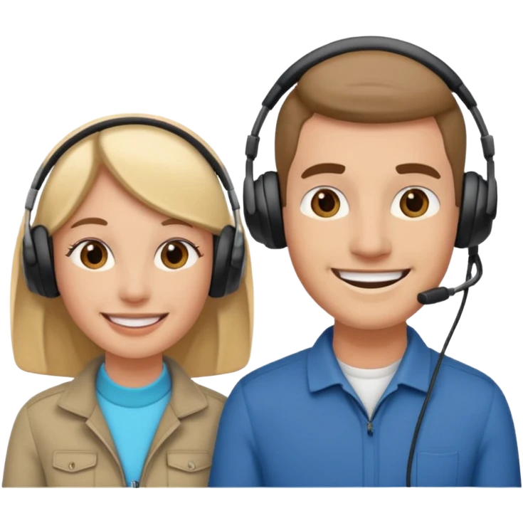 Couple + audio headsets, Tour Group. emoji