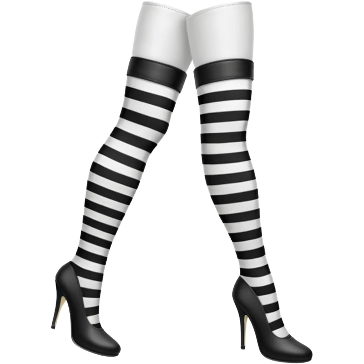 black and white striped stockings with two holes on each leg of white leather emoji