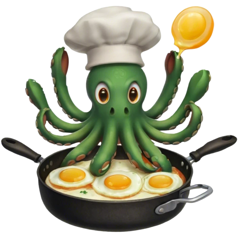 green octopus with a chicken on its head frying an egg emoji
