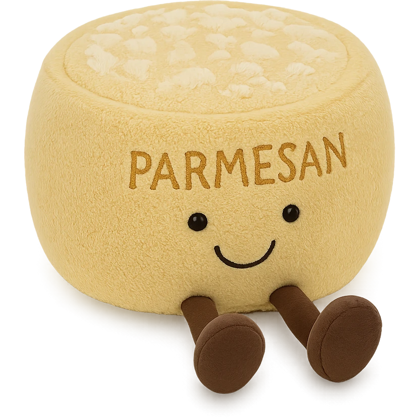 parmesan cheese wheel jellycat stuffed plushie emoji