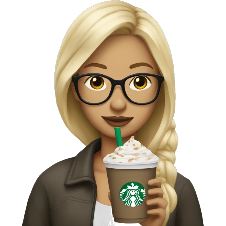 Blonde hair girl with glasses drinking a cold Starbucks drink  emoji
