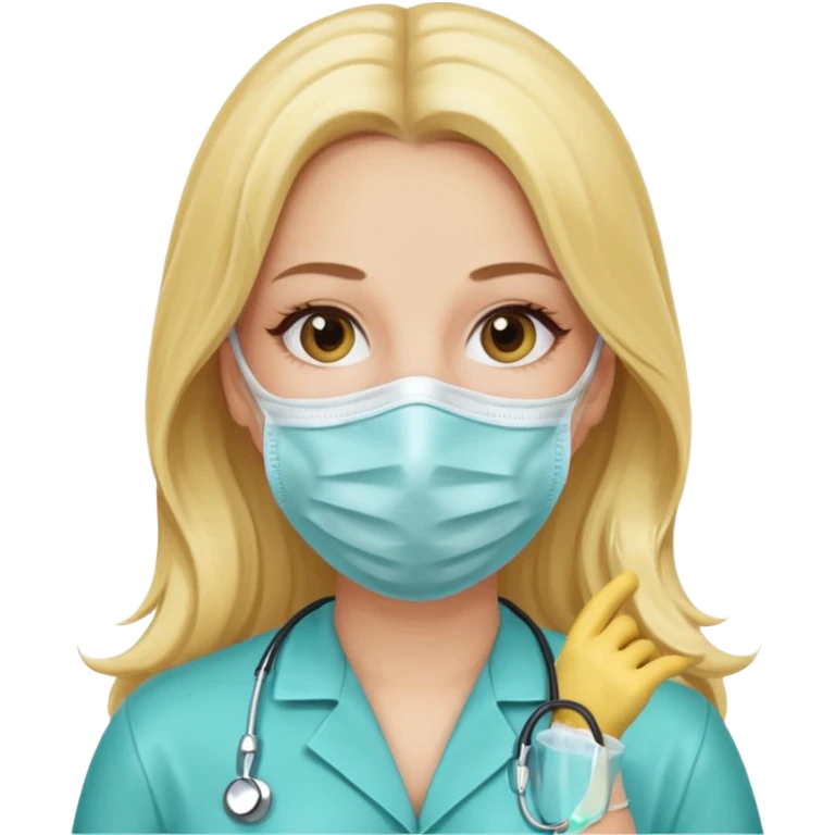 medica rubia con pelo largo, con mascarilla y guantes emoji