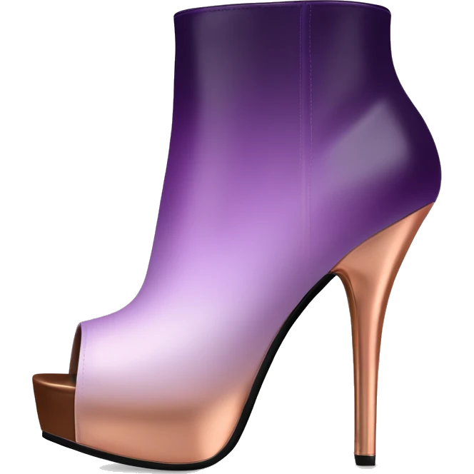 Realistic Isolated pair of dark purple to light purple ombre with rose gold toe facing forward peep toe ankle bootie boots.  emoji