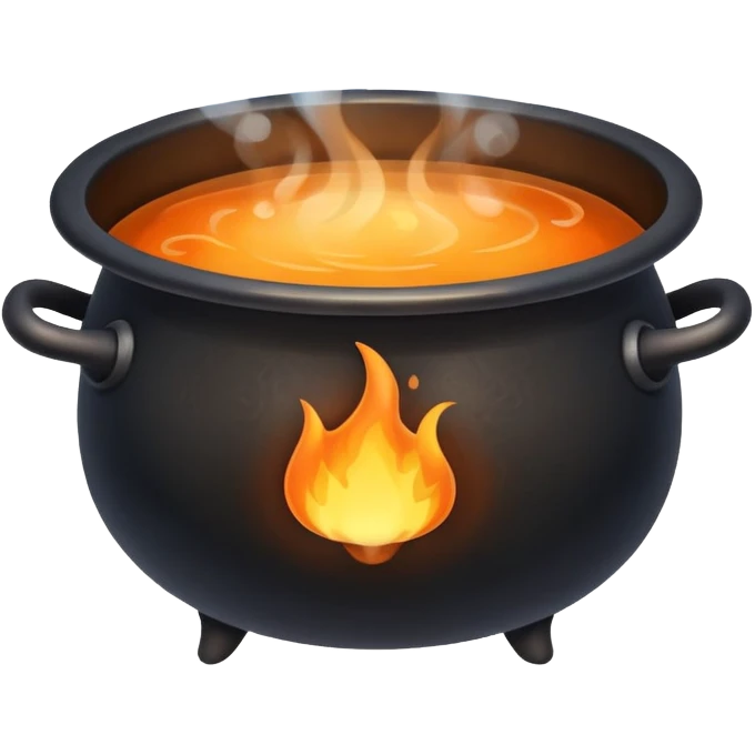 cauldron with boiling water over flames, steam rising emoji