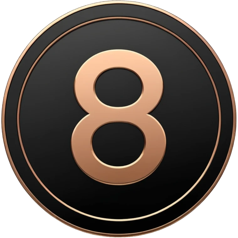 Emoji icon of a metal coin with engraved number 8, minimalist style, isolated, only black color emoji