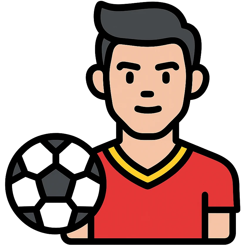 icon of Ronaldo with a football, bold lines and simple shapes, modern icon style emoji