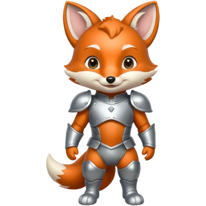 baby fox in silver armor, full body, smile emoji