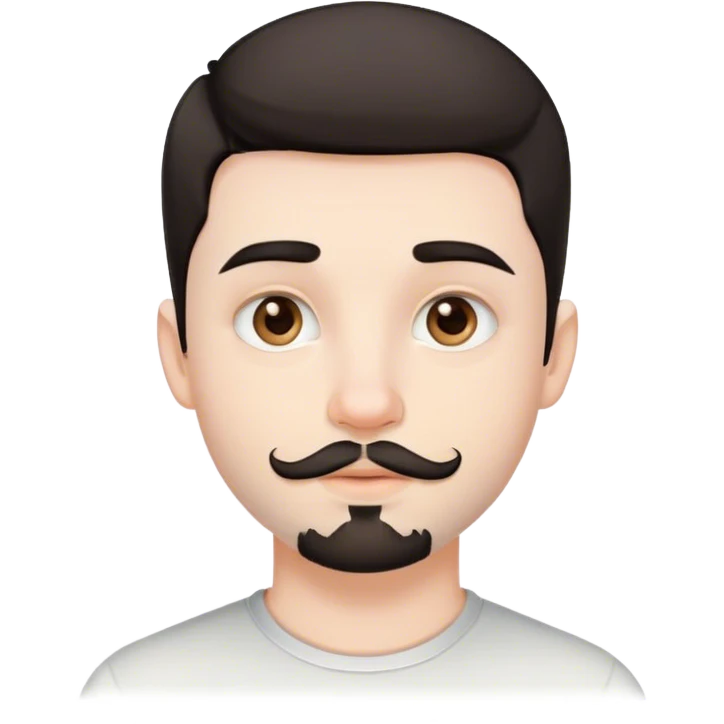 Cute white male, short dark colored hair and facial hair, nose and lip piercing, emo emoji