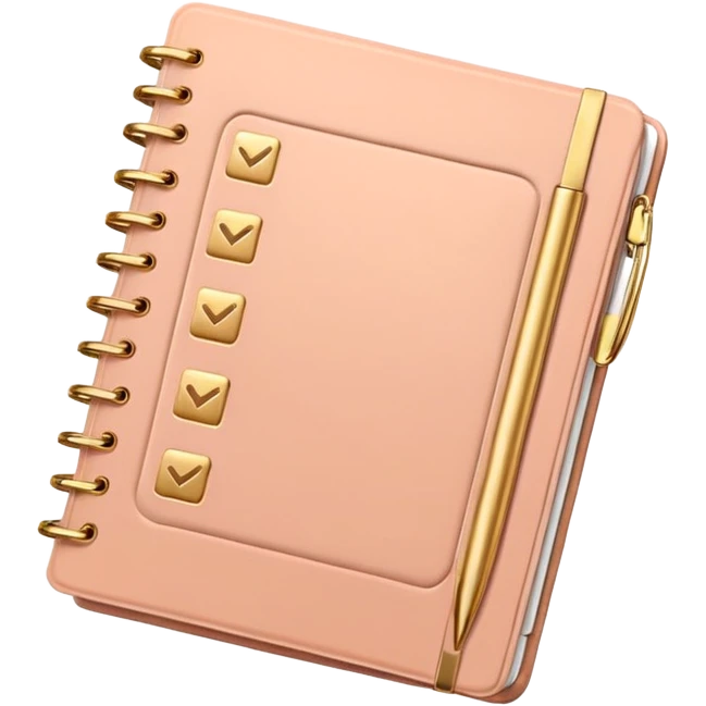 modern elegant planner with checkmarks emoji, 3D style, soft terracota beige or pink and gold, clean design emoji