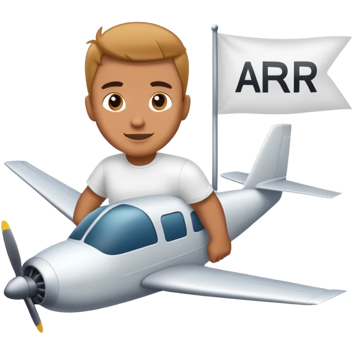 Man in white t shirt flying plane with banner that says ARR behind the plane emoji